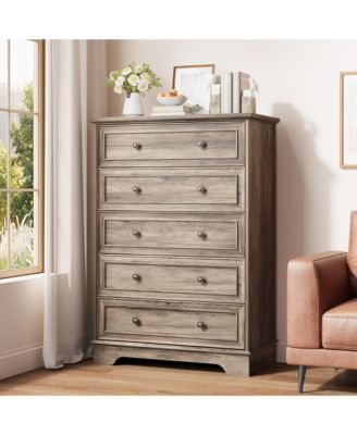 5 Drawer Dresser for Bedroom - Vertical Chest of Drawers, Farmhouse Tall Cabinet Organizer for Living Room, Hallway