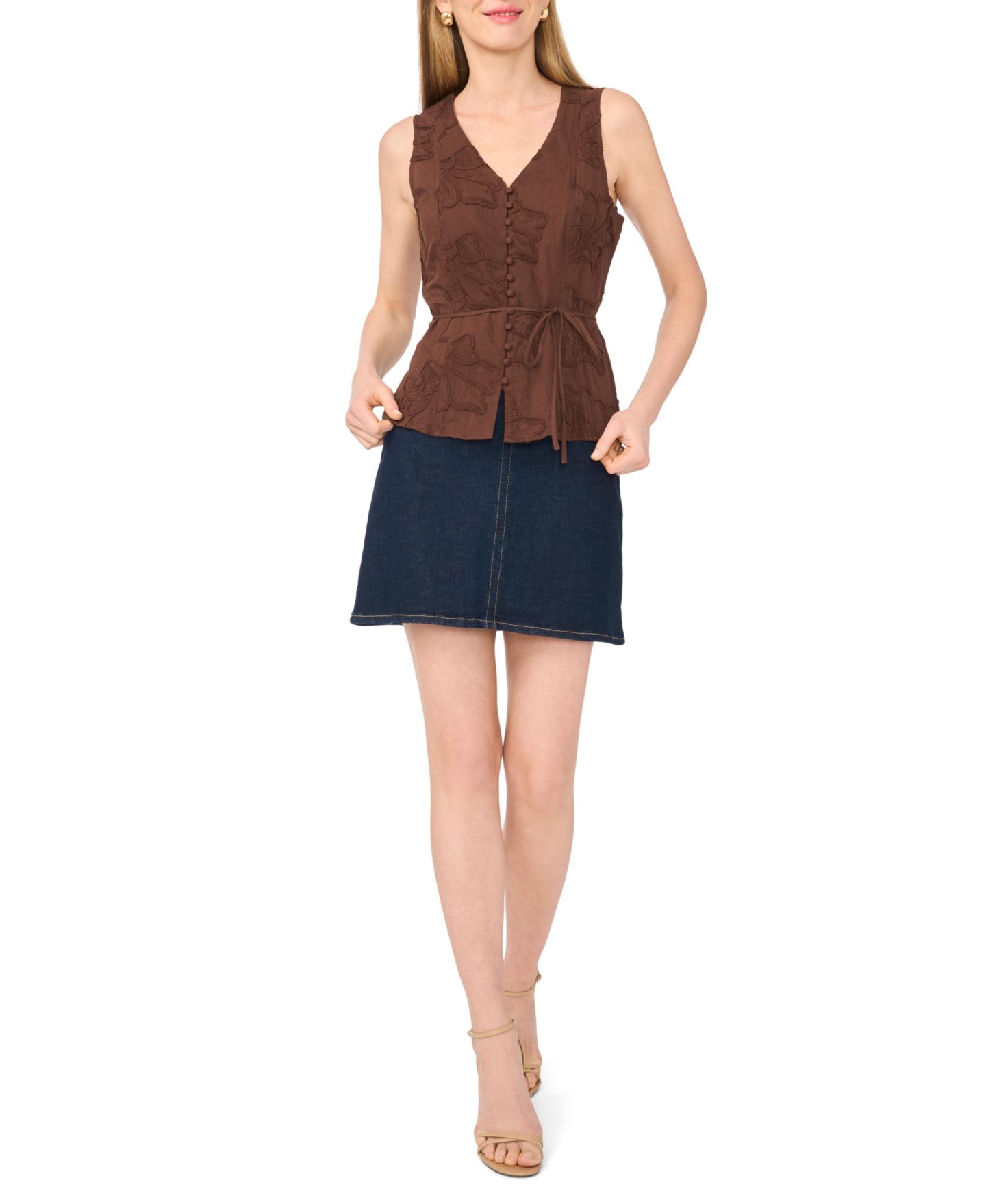 Женский топ Vince Camuto Cotton V-Neck Tank Top, цвет: Мокко — фото 2