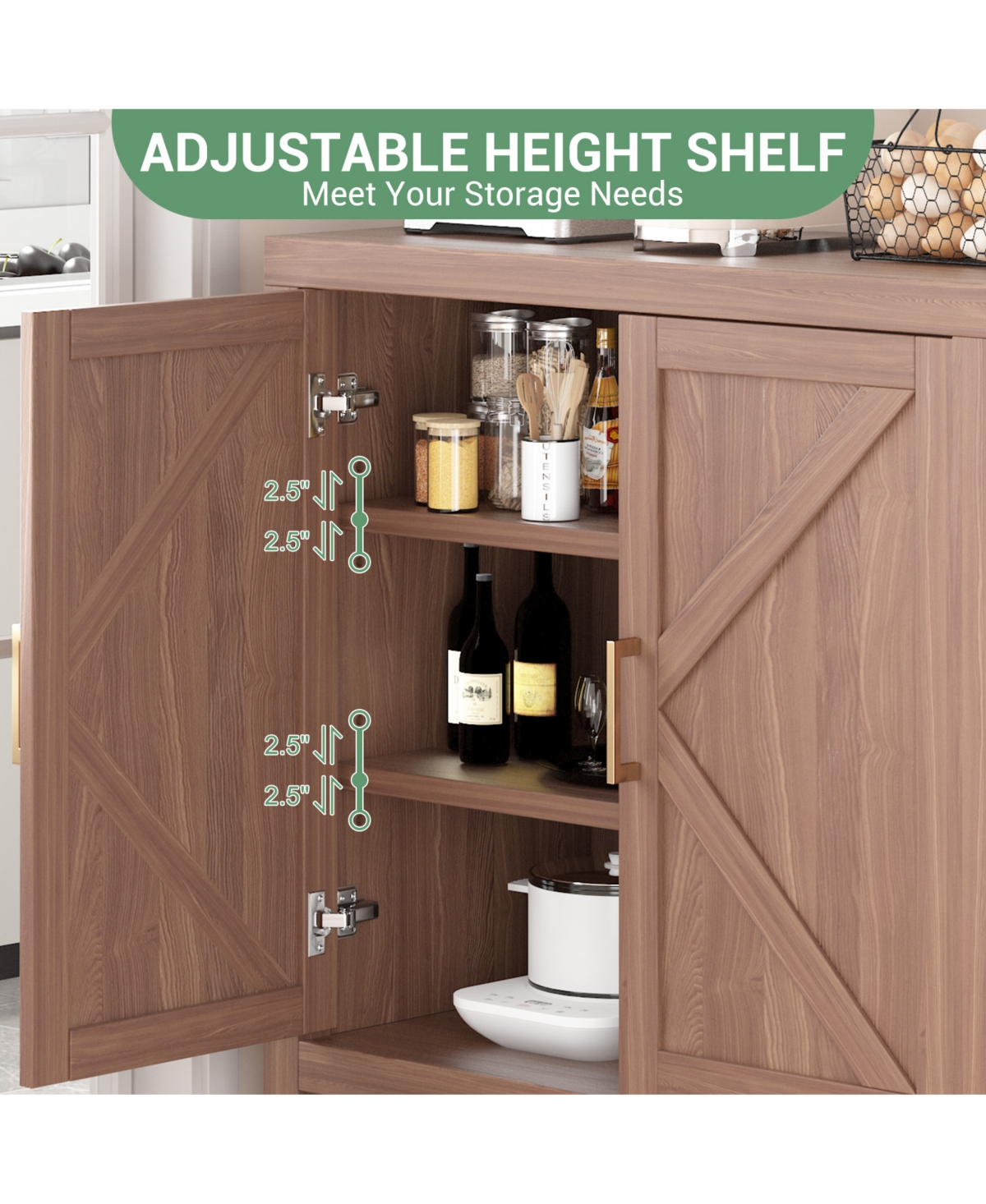 Homfan Double Door Storage Cabinet with Classic X-Shaped Accent Doors, Freestanding Organizer Cabinet for Living Room Entryway Kitchen