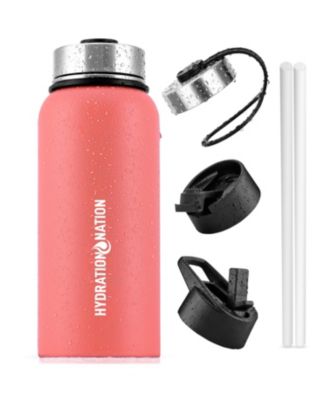 32oz Vacuum Insulated Water Bottle w/ 3 Lids & Straw