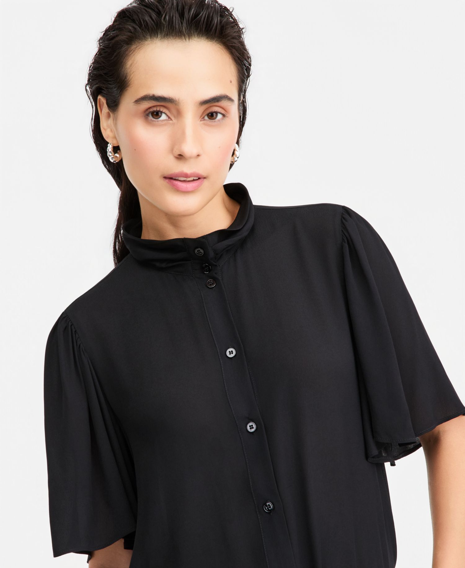 Women's Emmseggio Petal-Sleeve Mock Neck Shirt