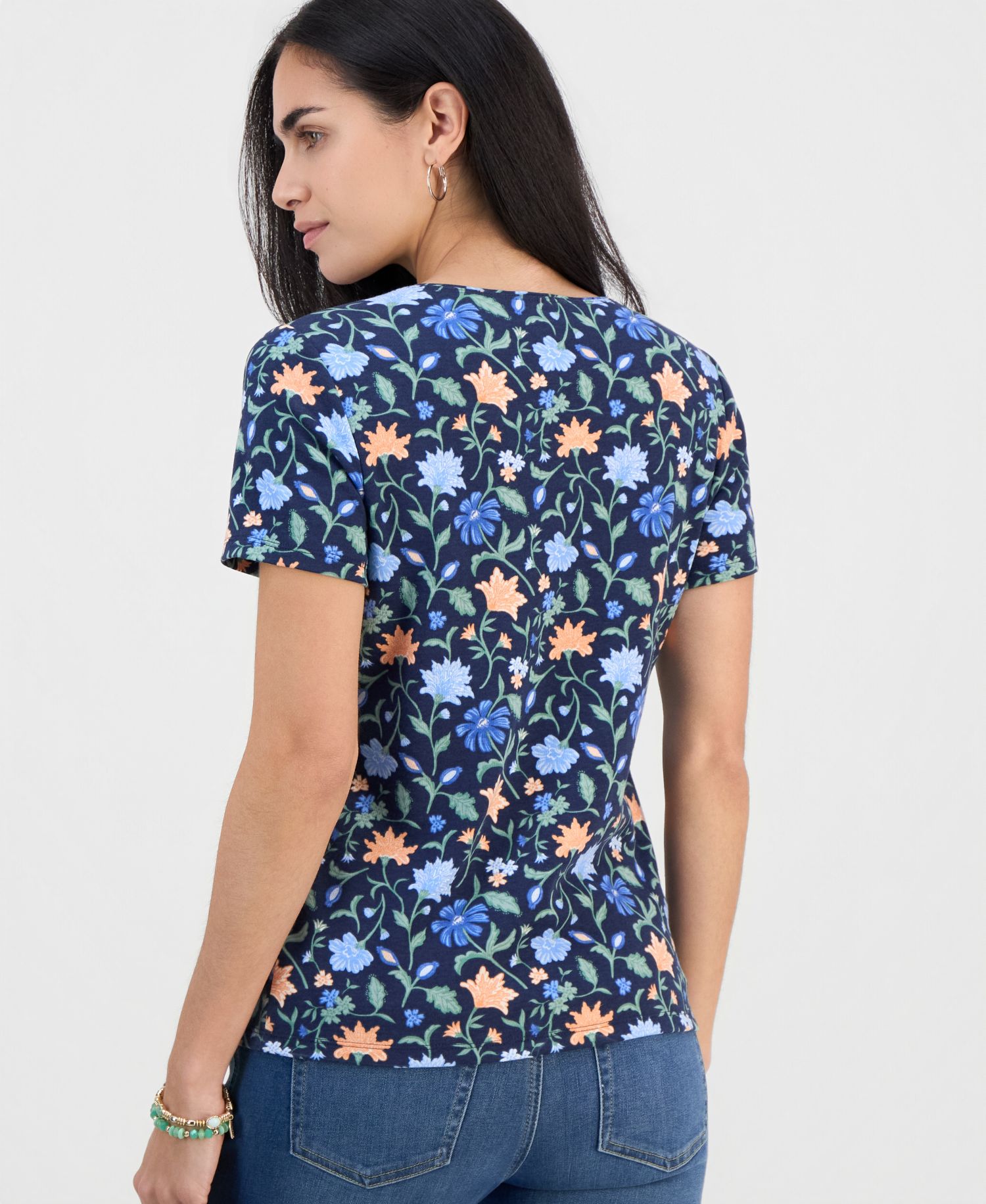 Petite Soft Flora Scoop-Neck Short-Sleeve Top