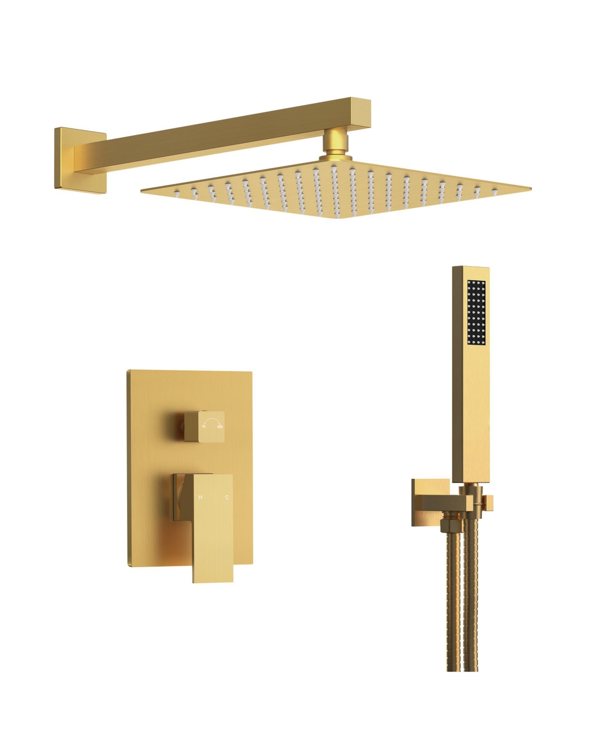 Everstrein 10" Rain Shower Head High Pressure Wall Mount Shower System Bathroom Shower Faucet Set with Handheld Spray Brushed Gold