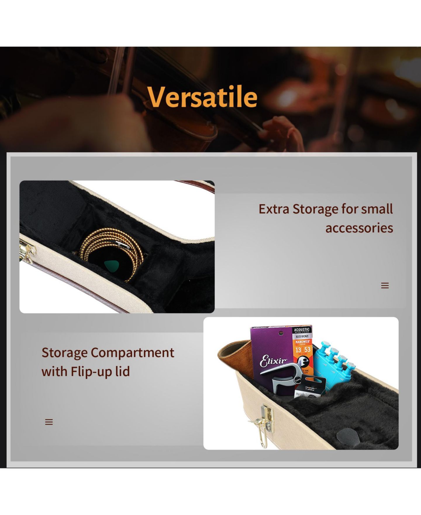 Балетки Yescom 39" Classical Guitar Hard Case with Lock Accessory Compartment for Airline Travel Guitar Hardshell Carrying Case Microgroove, цвет: Natrual — фото 3