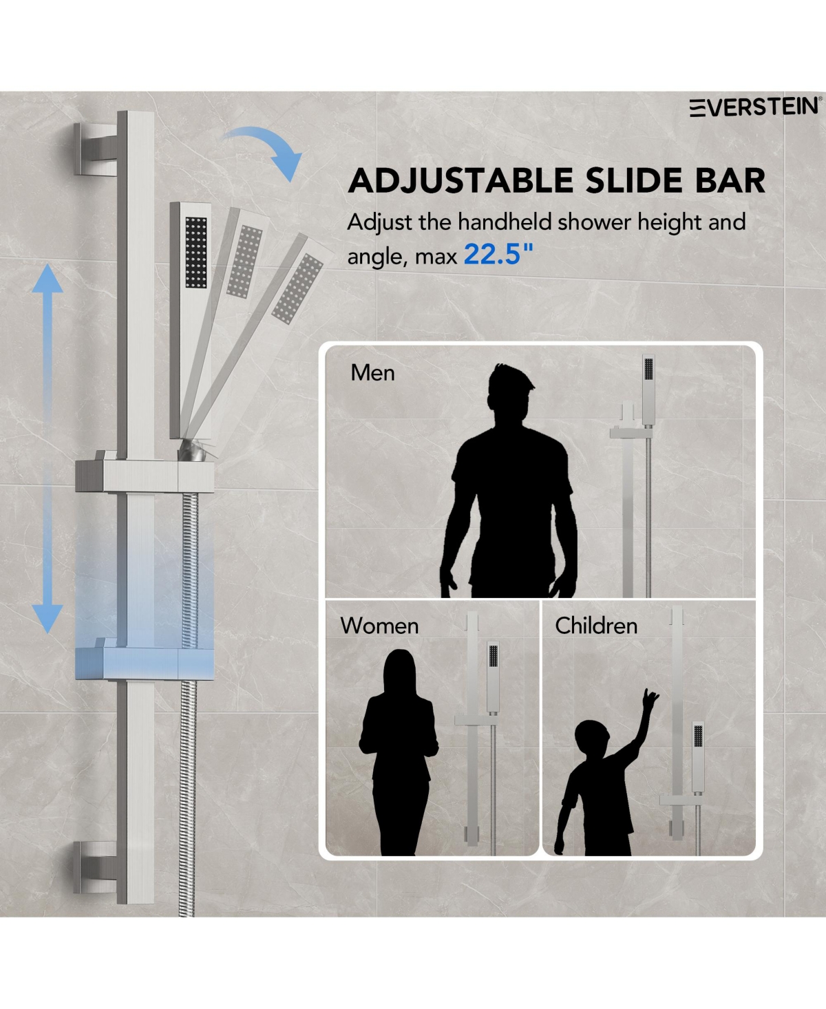 Everstrein 10" High-Pressure Rainfall Shower Faucet with Handheld Spray and Slide Bar Wall Mount Dual Shower Head System Brushed Nickel