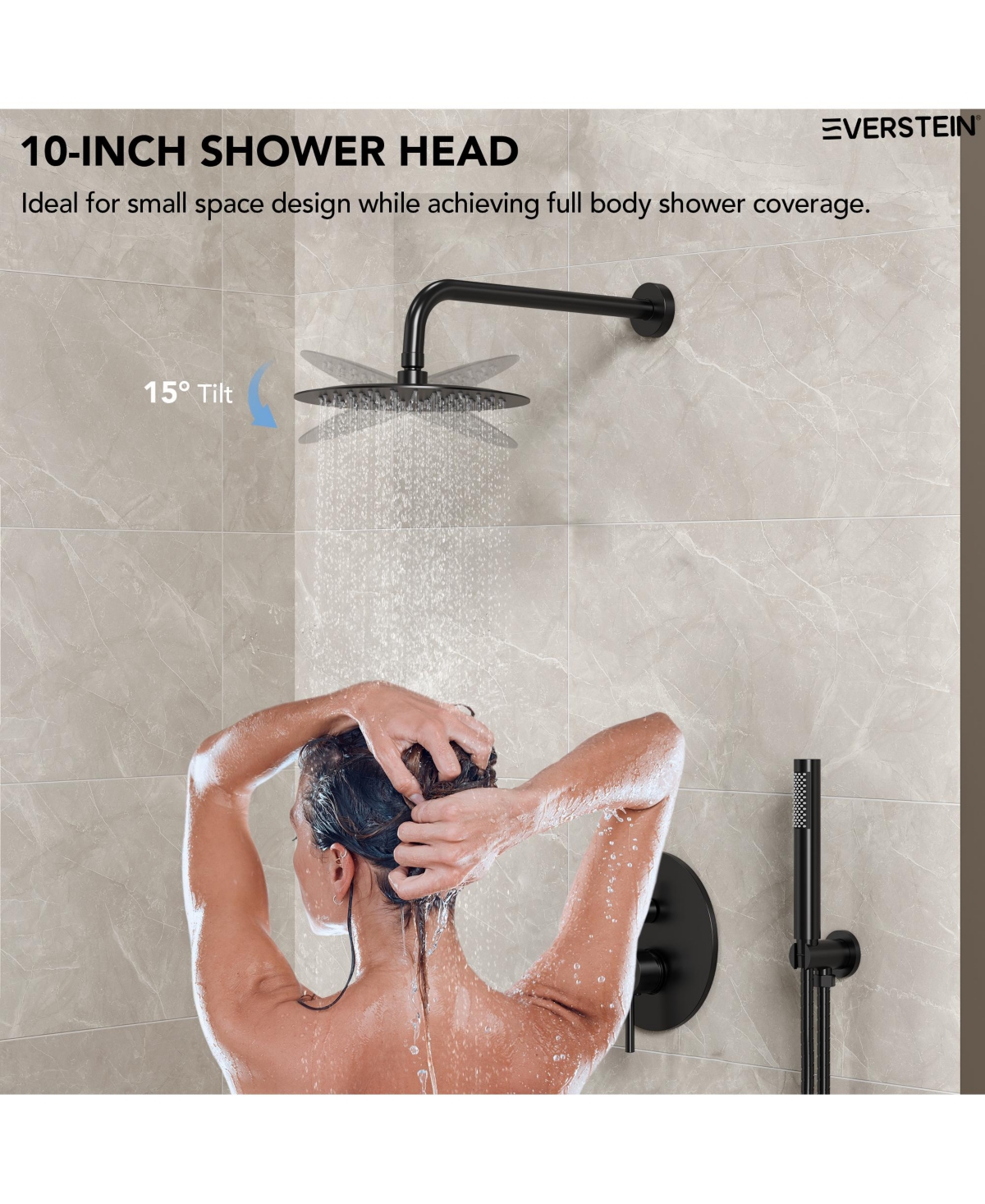 Everstrein Pressure Balance Shower System with 10" Rainfall Shower Faucet and Handheld Shower Spray Matte Black
