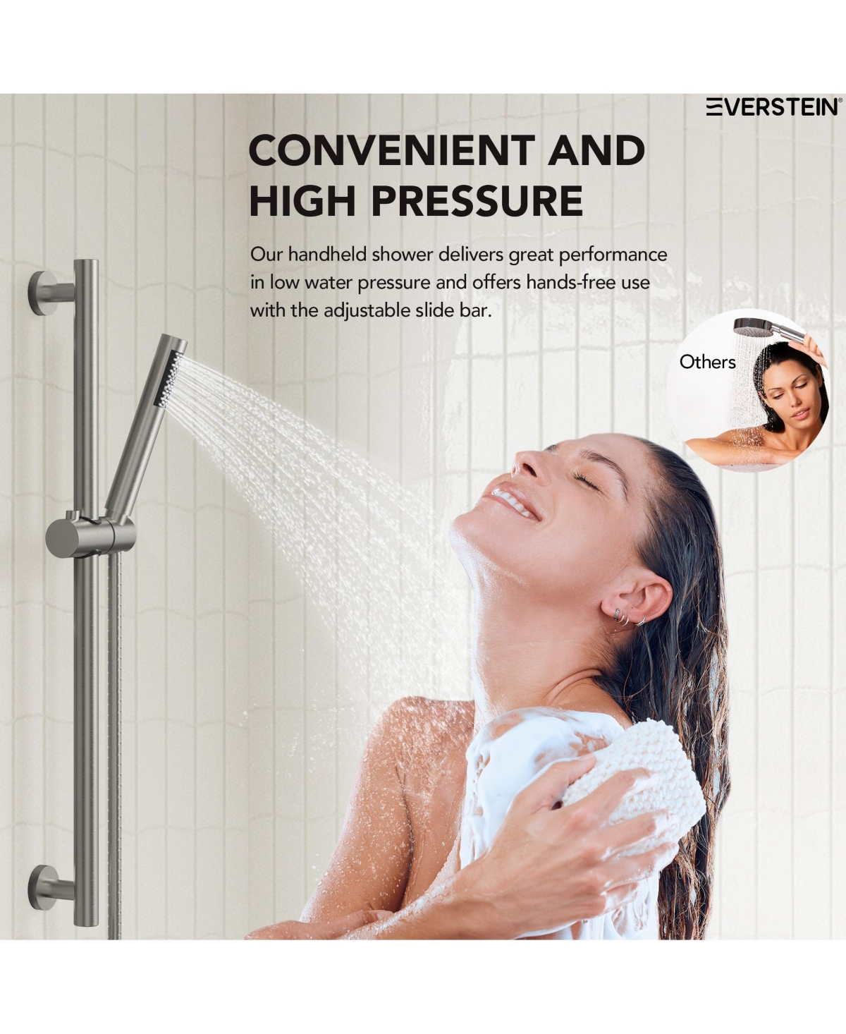 Everstrein Wall Mount Pressure-Balanced Shower System,10" Rainfall Shower Head with Slider Bar Handheld Spray