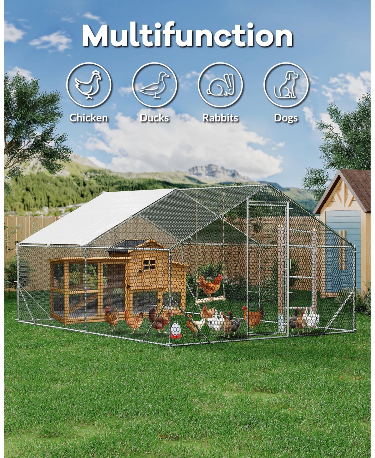 gaomon 13.12'L x 9.84'W x 6.56'H Walk in Chicken Coop, Poultry Cage for Outdoor Storage