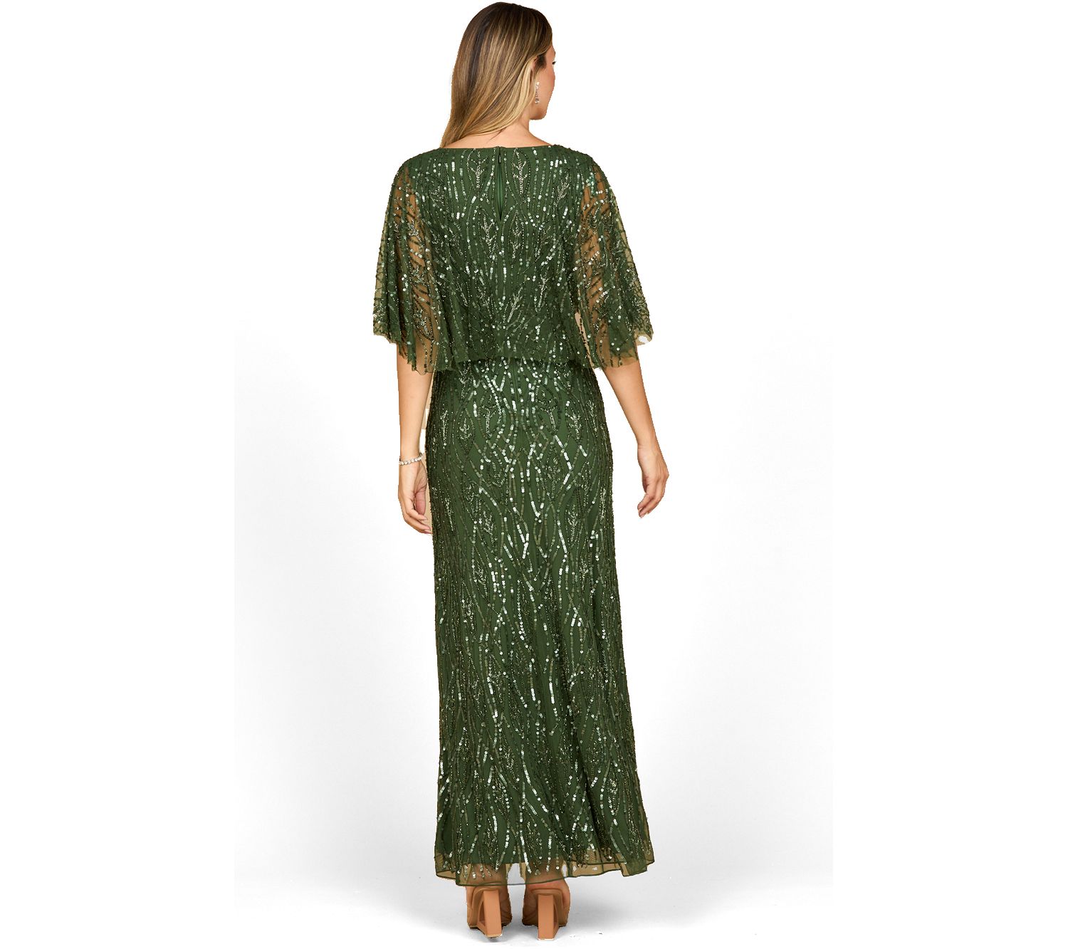 Women's Beaded Gown with Half Cape