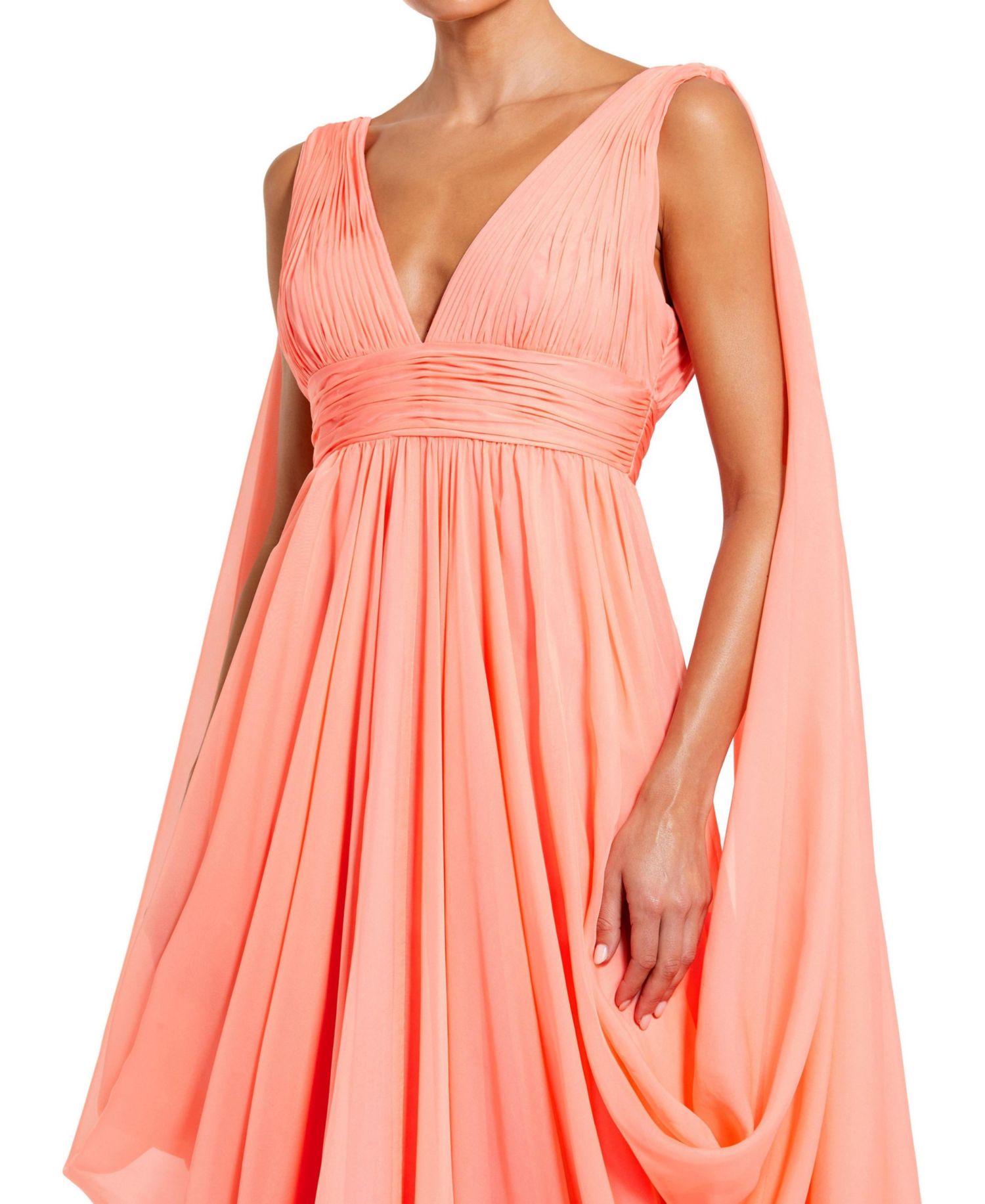 Women's Pleated V-Neck Chiffon Cape Gown
