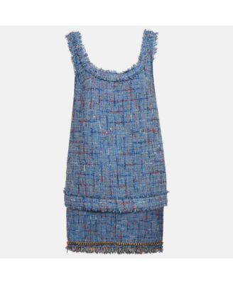 Women's Tweed And Denim Sleeveless Top and Mini Skirt Suits