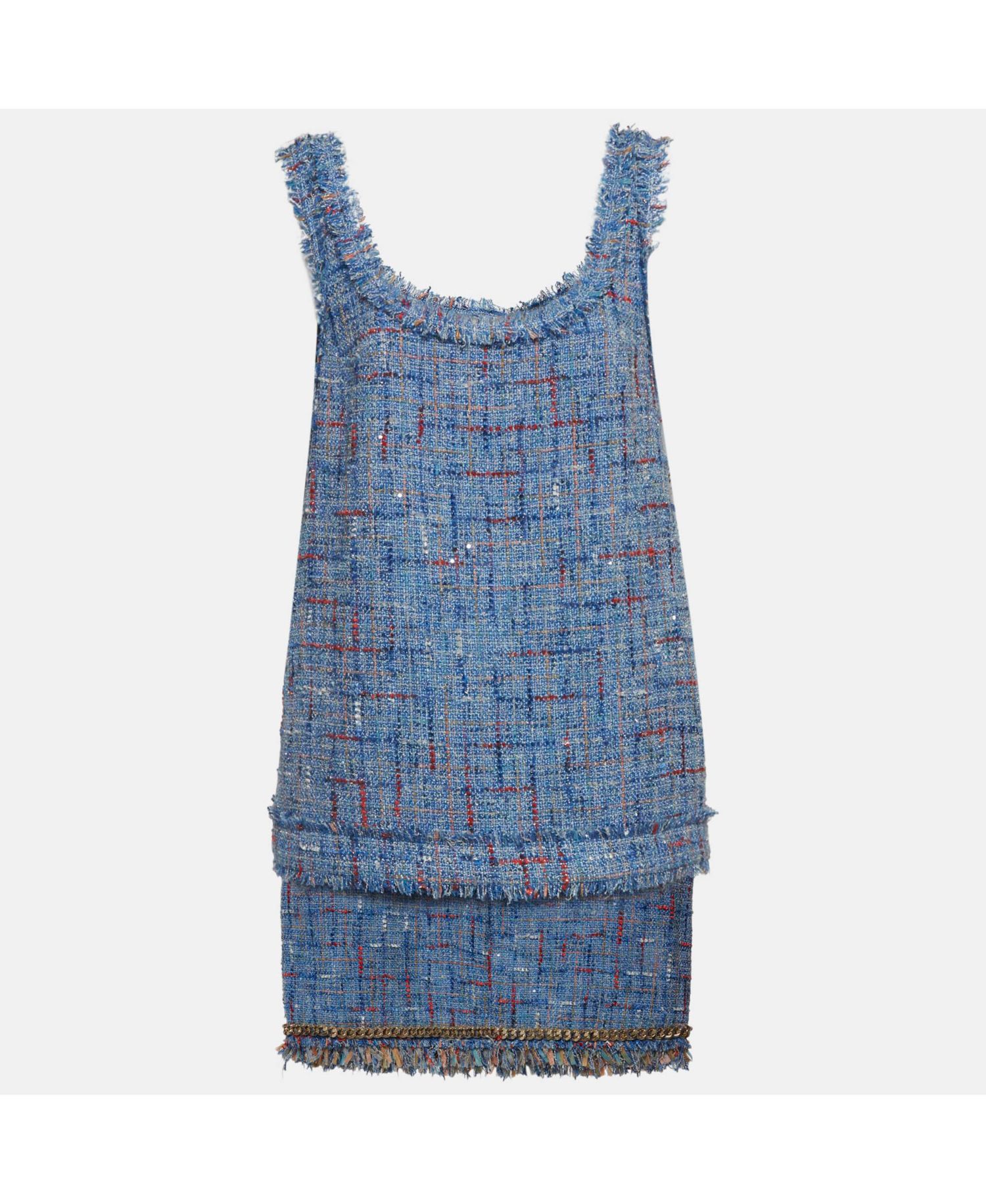 Women's Tweed And Denim Sleeveless Top and Mini Skirt Suits