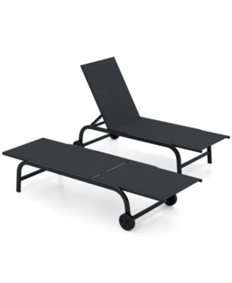 Outdoor Chaise Lounge Chair Set of 2 with Wheels 6-Position Recliner with 80-DegreeFull Flat