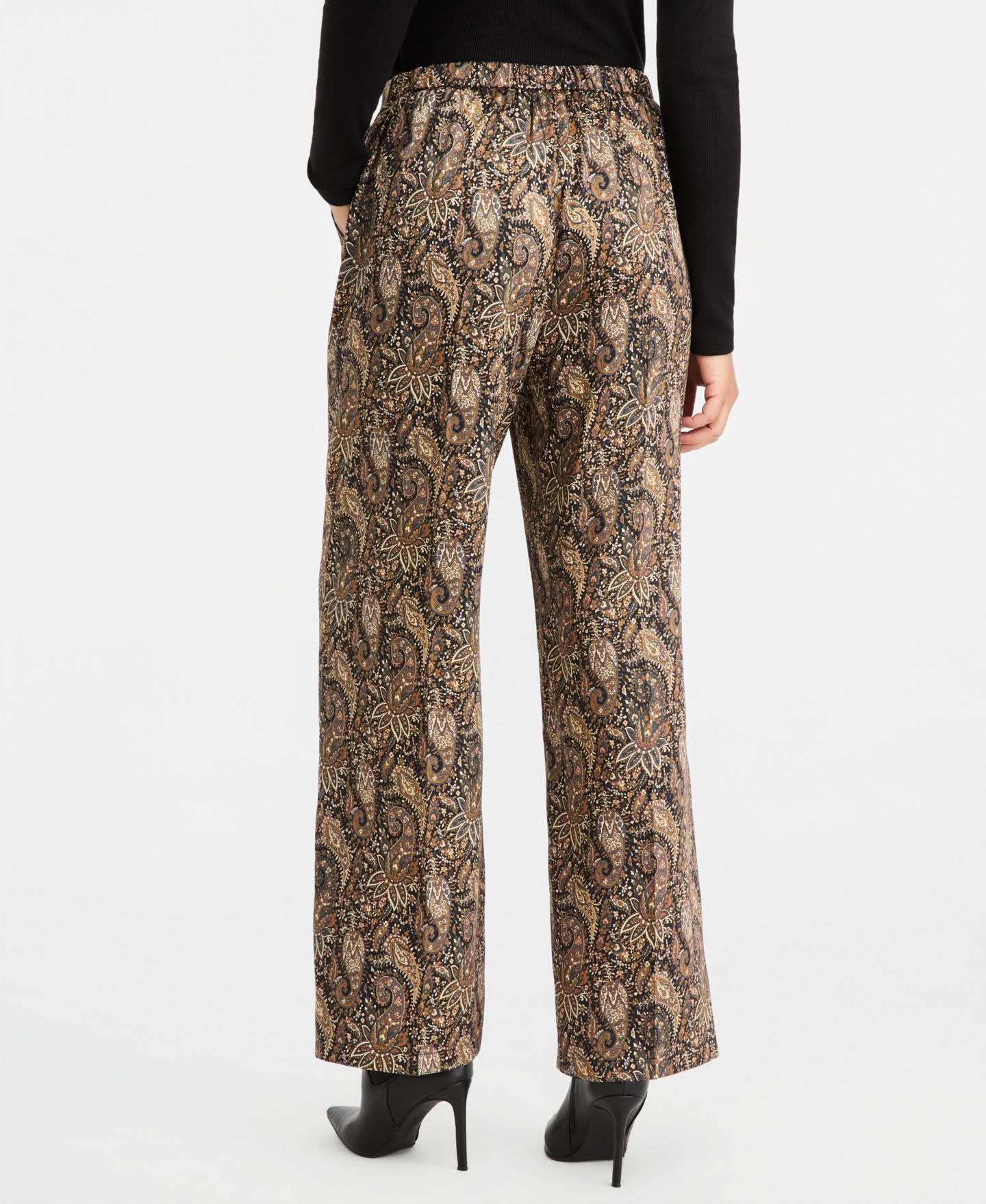Женские брюки Emme Marella Emmbuona Satin Print Wide-Leg, цвет: Чёрный с принтом — фото 2