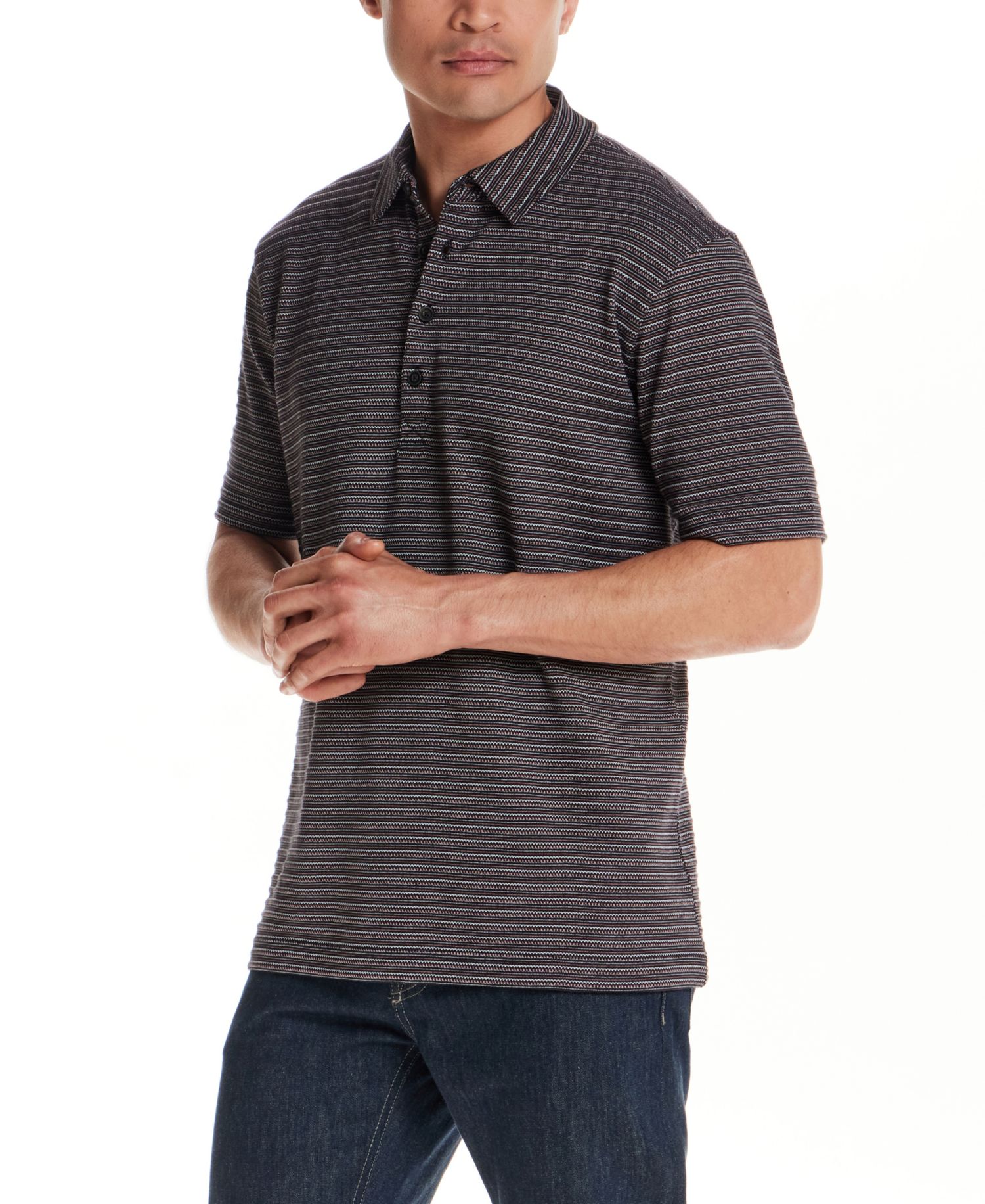 Men's Short-Sleeve Jacquard Stripe Polo Shirt