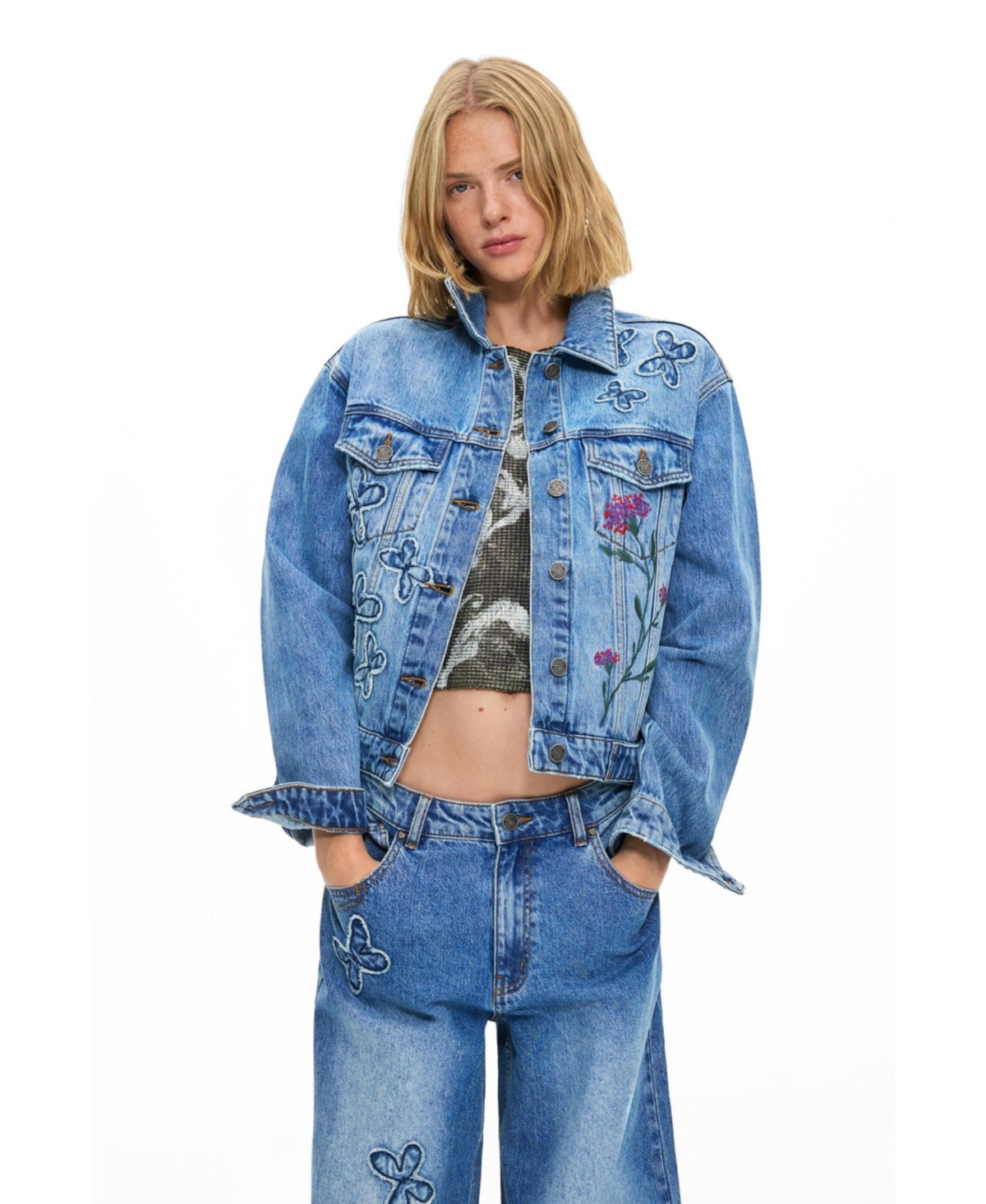 Desigual Women's Embroidered denim jacket 100% cotton