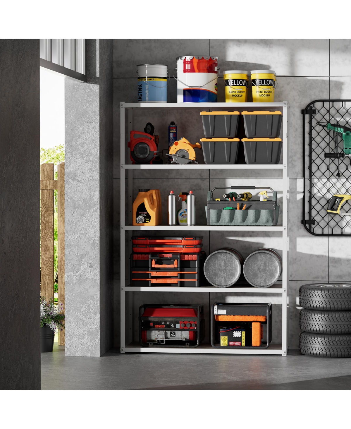 5-Shelf Heavy-Duty Adjustable Garage Storage Shelving, White (47.2 in. W x 71.1 in. H x 15.7 in. D