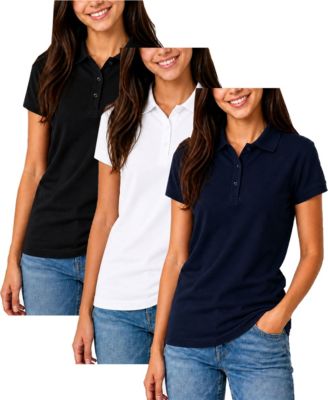 Women's Short Sleeve School Uniform Pique Polo Shirt-3 Pack