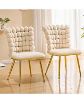 Velvet Dining Chairs Set of 2, Bubble Tufted Accent Chair, with Metal Legs, for Dining Room, Living Room, Bedroom