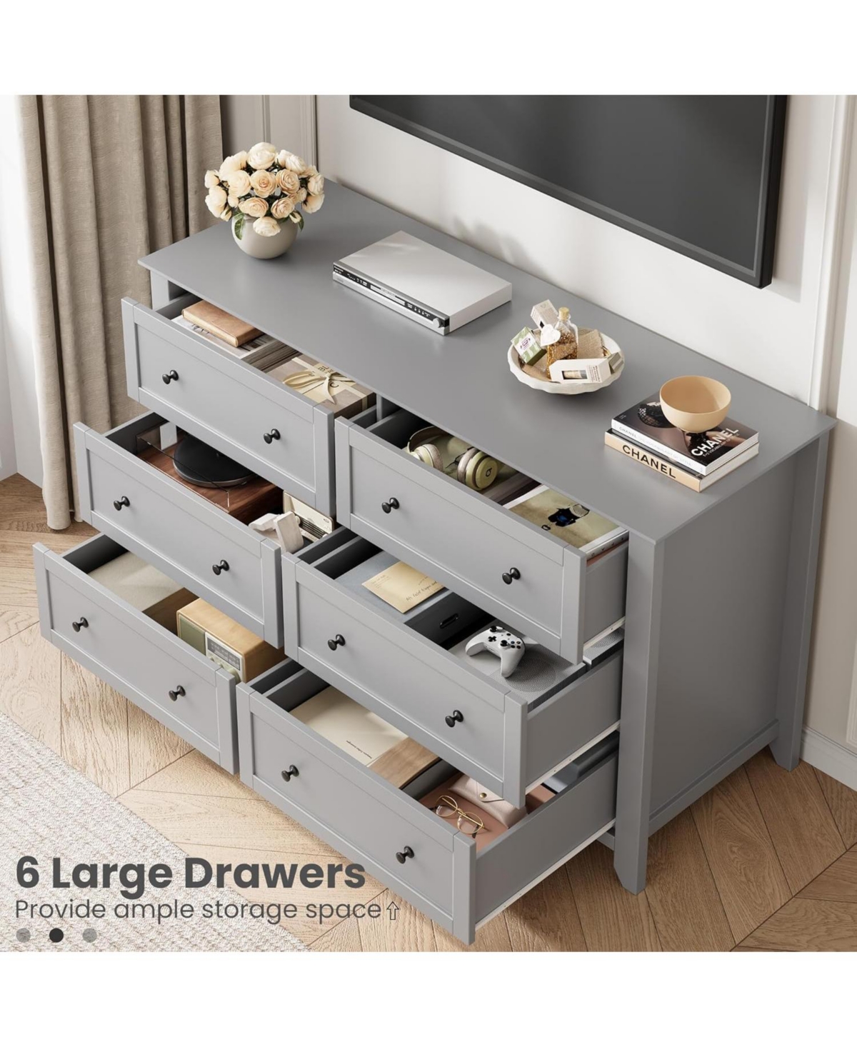 gaomon 6 Drawer Dresser For Bedroom, 54" Wide Large Dresser With Deep Drawers And Metal Knobs, Modern Wooden Chests Of Drawers