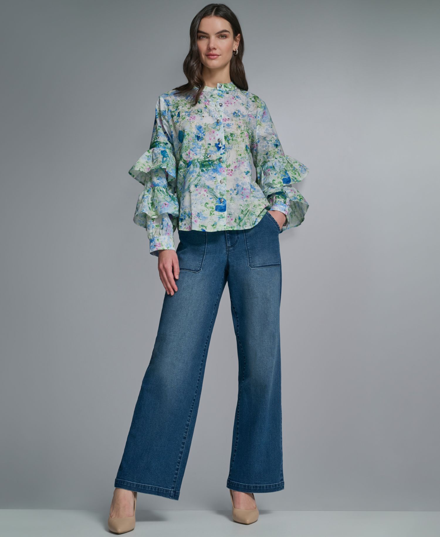 Women's Long-Sleeve Collared Printed Shirt