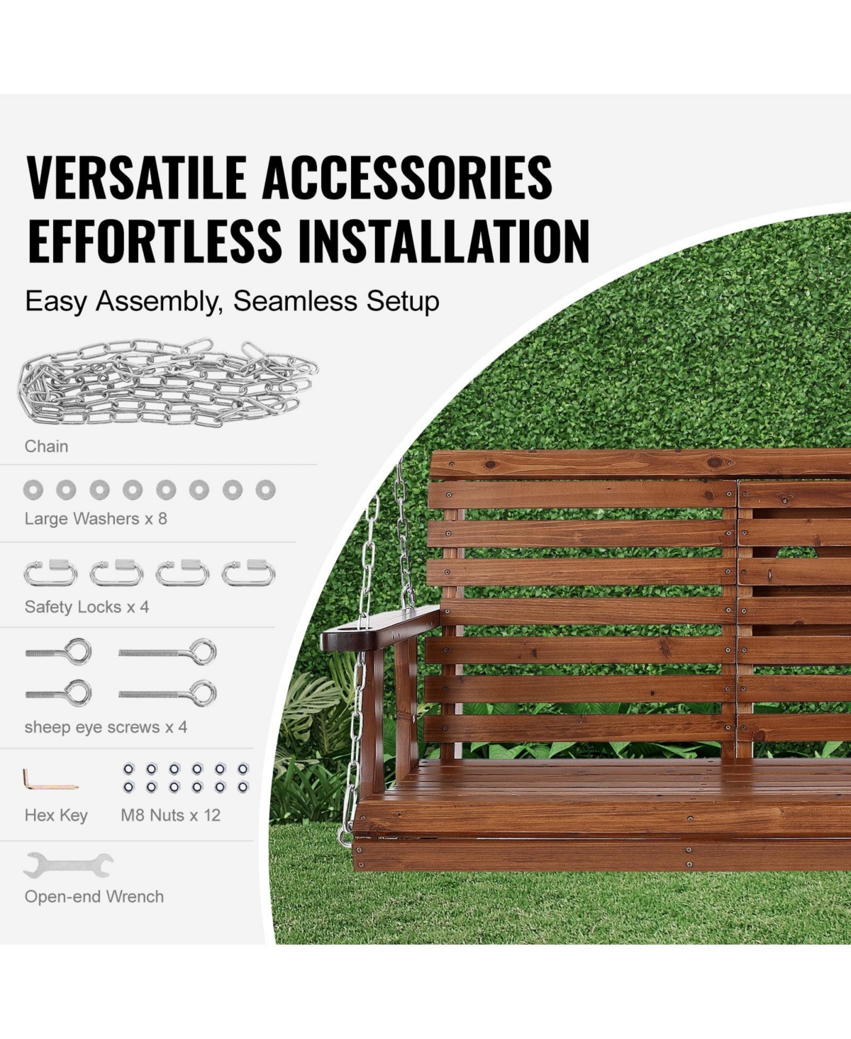 Cozito Wooden Porch Swing with Cup Holders, Steel Chains and Cedar Wood Seat