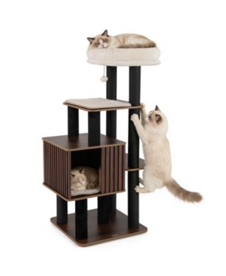 53 5'' Tall Cat Tree for Indoor Cat Wooden Cat Tower Top Perch with Soft Padding
