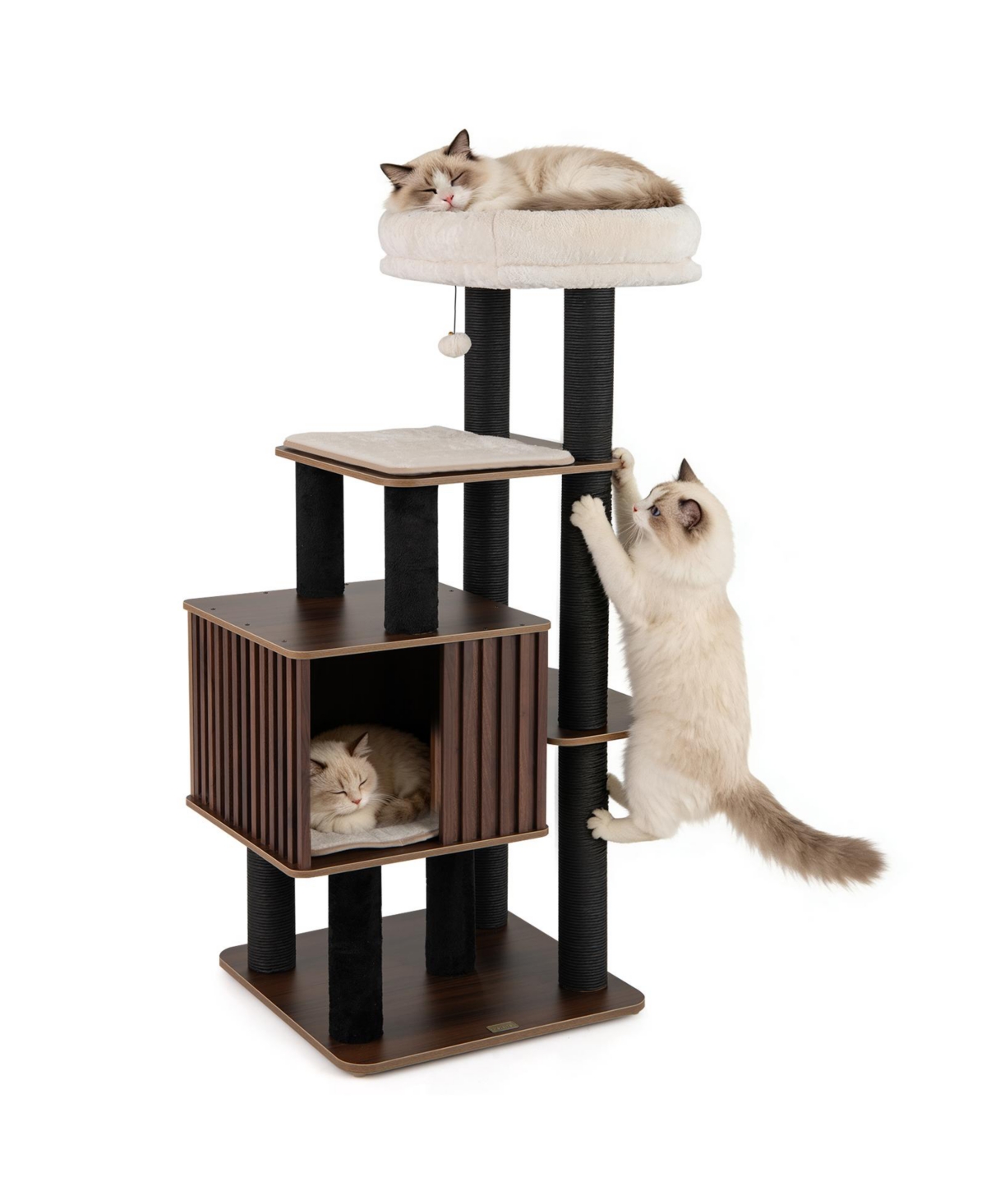 Gymax 53 5'' Tall Cat Tree for Indoor Cat Wooden Cat Tower Top Perch with Soft Padding