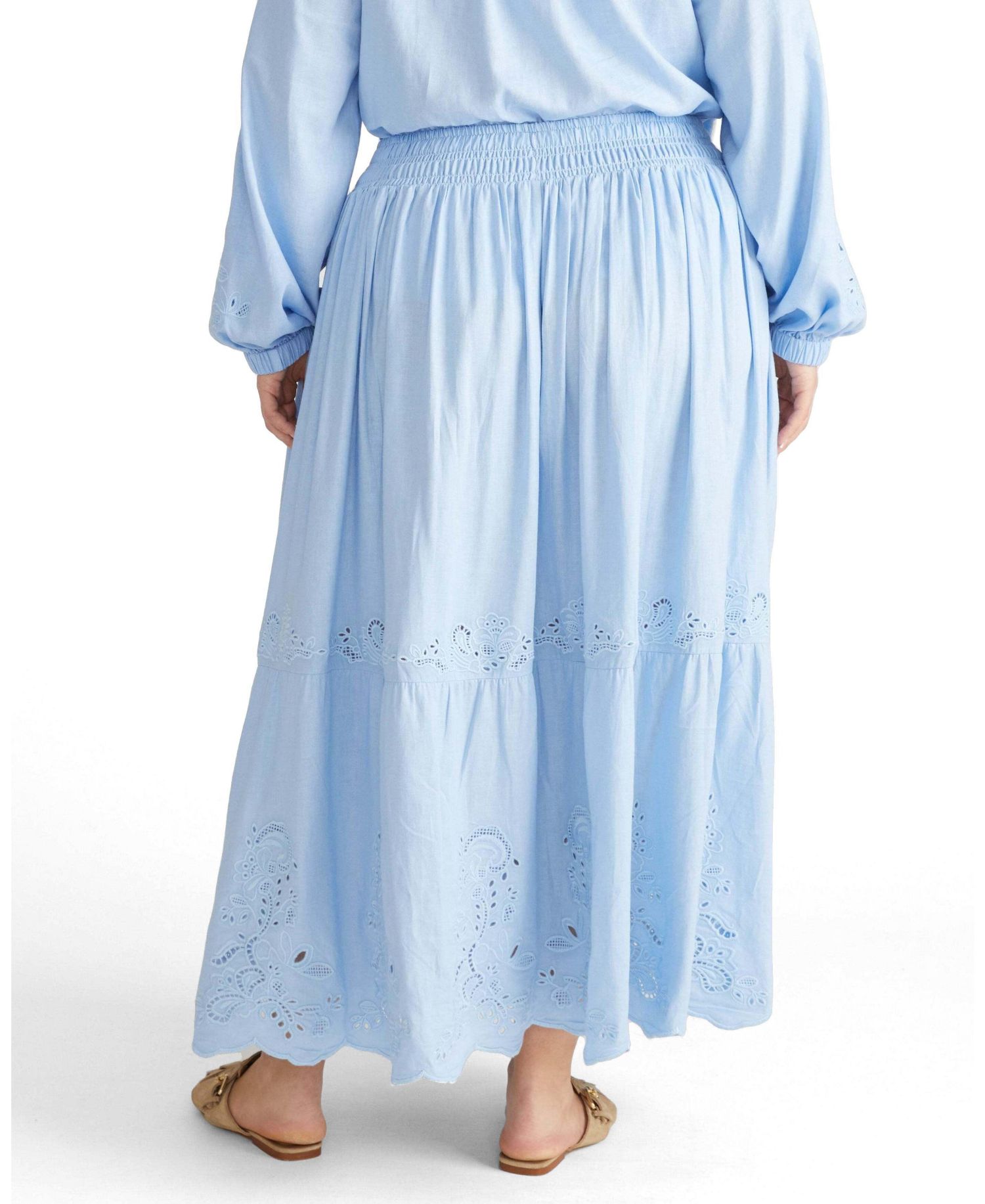 Plus Size Tosca Embroidered Linen Blend Maxi Skirt