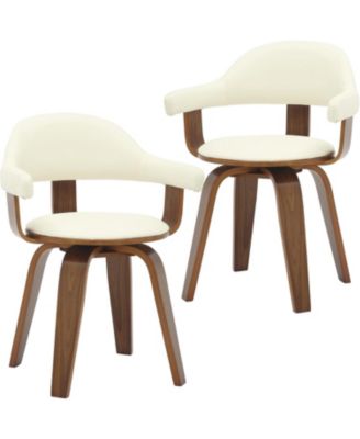 Brivo Upholstered Dining Chair Set of 2 with Swivel, Leather and Poplar Wood Frame, Open-Back Design with Armrests for Kitchen and Dining