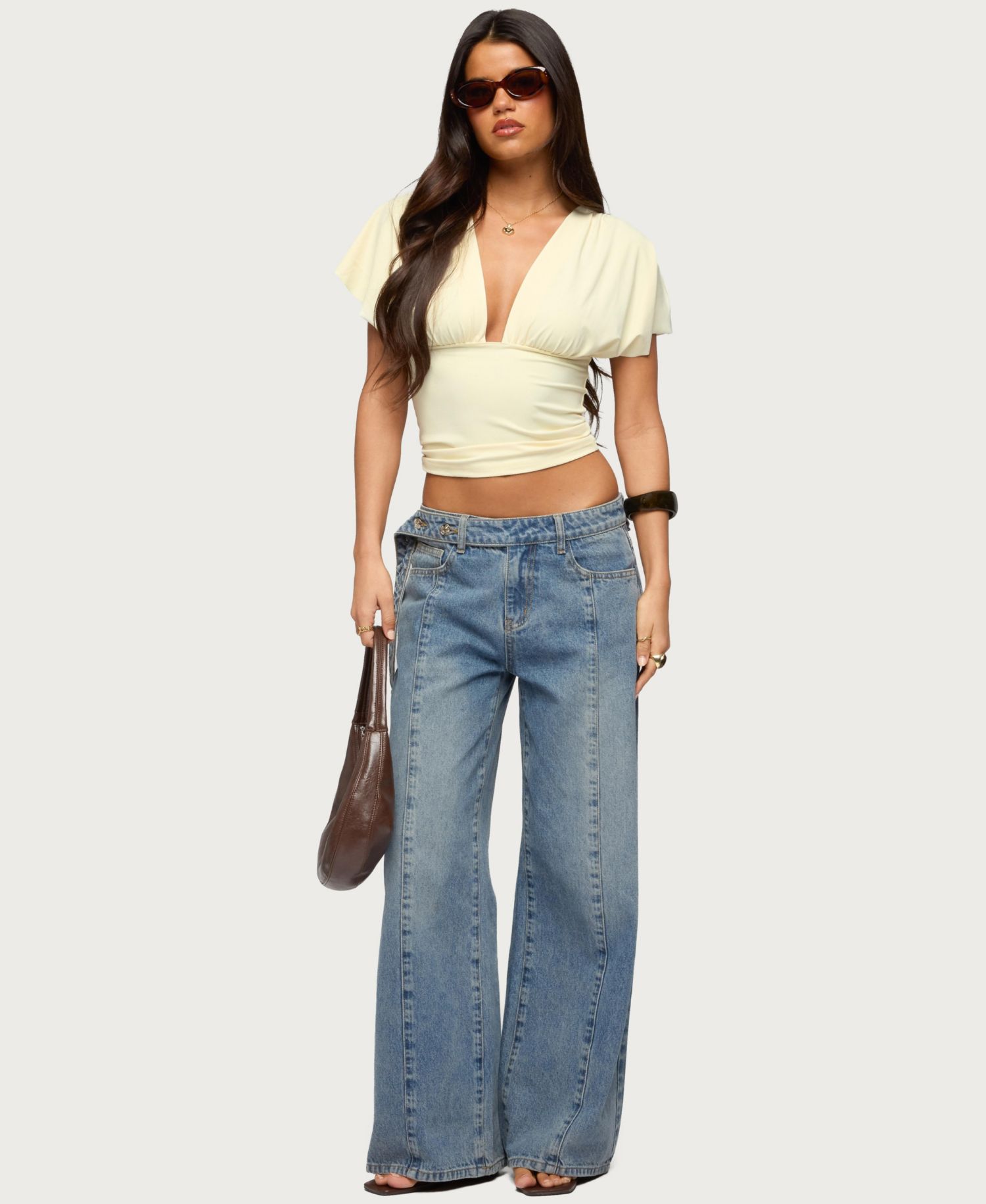Women's Flutter Plunging V Neck Top
