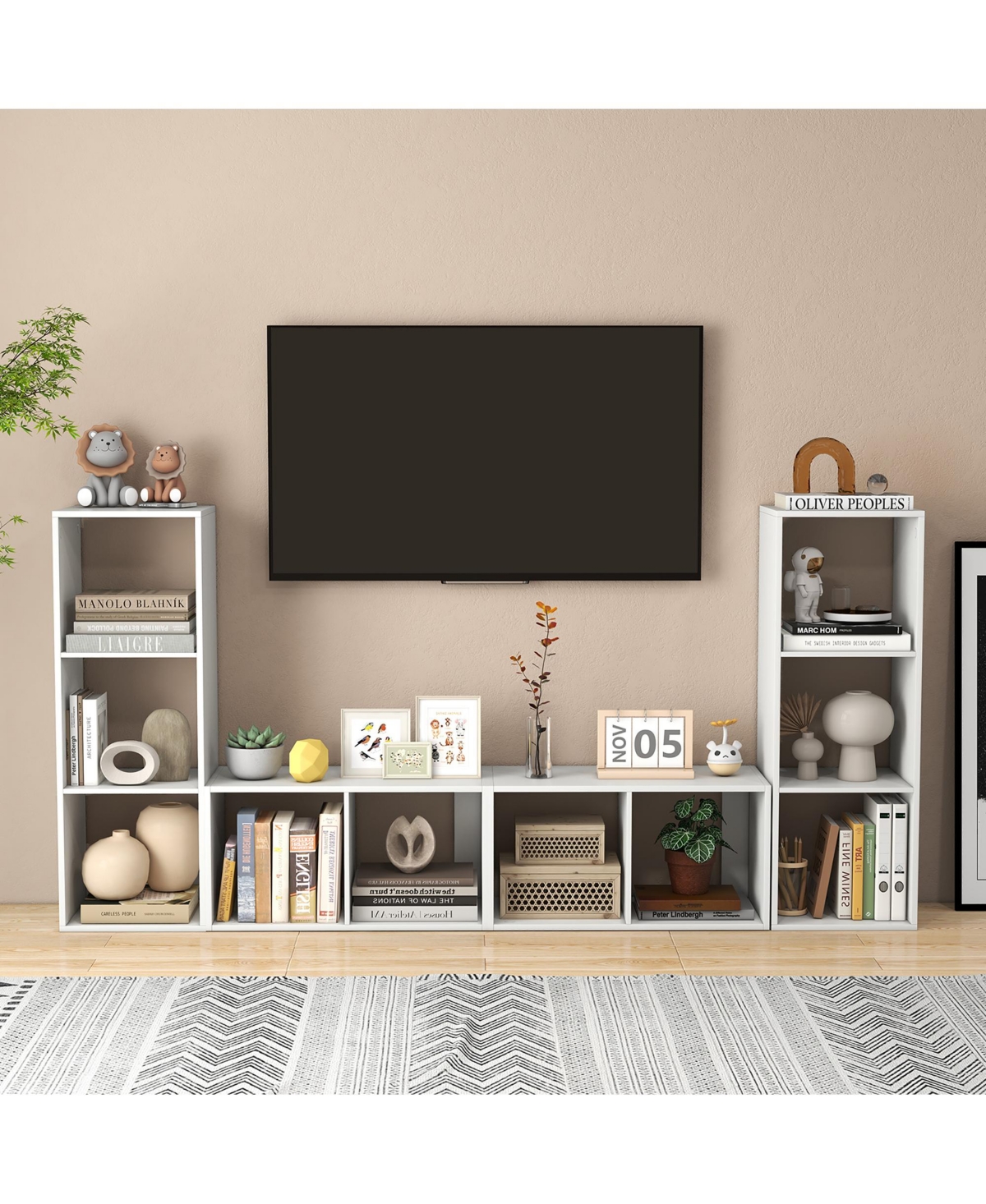 Gymax Cube Bookshelf Modern Vertical Bookcase with Back Guardrail and Anti Tipping Kits
