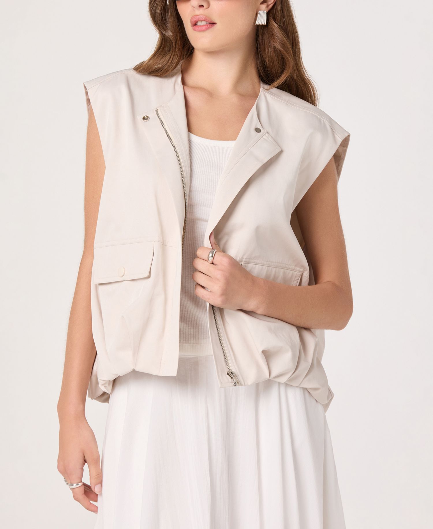 Women's Radley Band Collar Sleeveless Cargo Vest Jacket