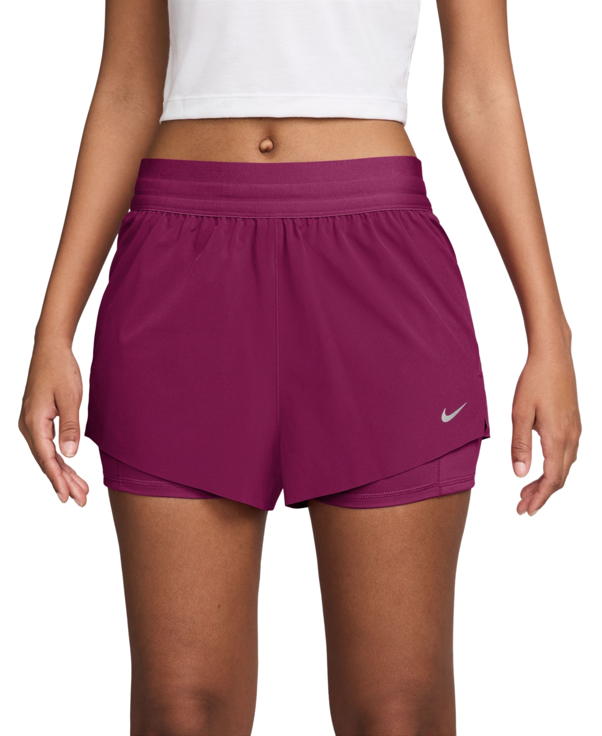 Nike Women's Swift Dri-fit Mid-Rise 2-in-1 Running Shorts - True Berry/Reflective Silv