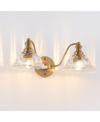 20 Inch 2-Light Vintage Bathroom Wall Sconce – Elegant Metal and Glass Lampshade Vanity Light Fixture for Bathroom, Hallway, or Bedroom