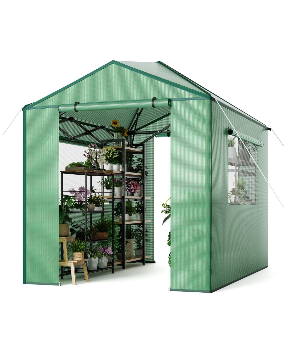 gaomon Walk-In Greenhouse with Galvanized Steel Frame, Pe Cover, Roll-Up Zipper Doors and Mesh Windows for Outdoor Growing