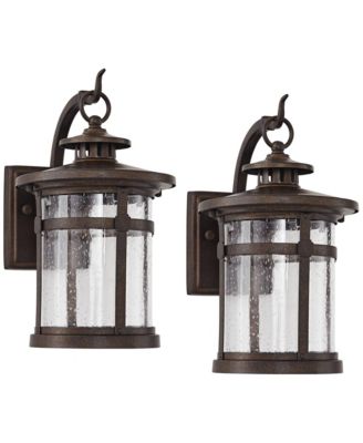 Callaway Rustic Industrial Outdoor Wall Light Fixtures Set of 2  Clear Seedy Glass for Post Exterior