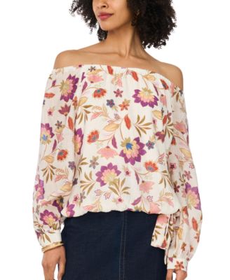 Women's Printed Off-The-Shoulder Long-Sleeve Top
