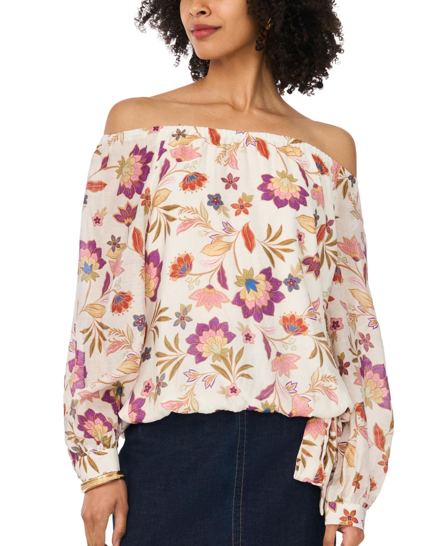 Women's Printed Off-The-Shoulder Long-Sleeve Top