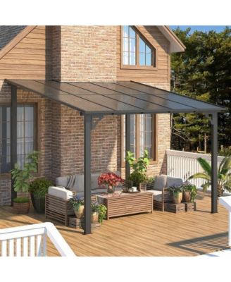 10 x 20 Feet Wall-Mounted Hardtop Gazebo with Sloped Roof and Gutters for Patio, Deck, Porch or Backyard