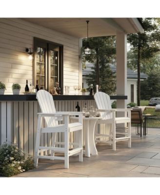 1 Piece Patio Bar Chair HDPE Adirondack Chair with Cup Holder, Outdoor Bar Stool with Armrests