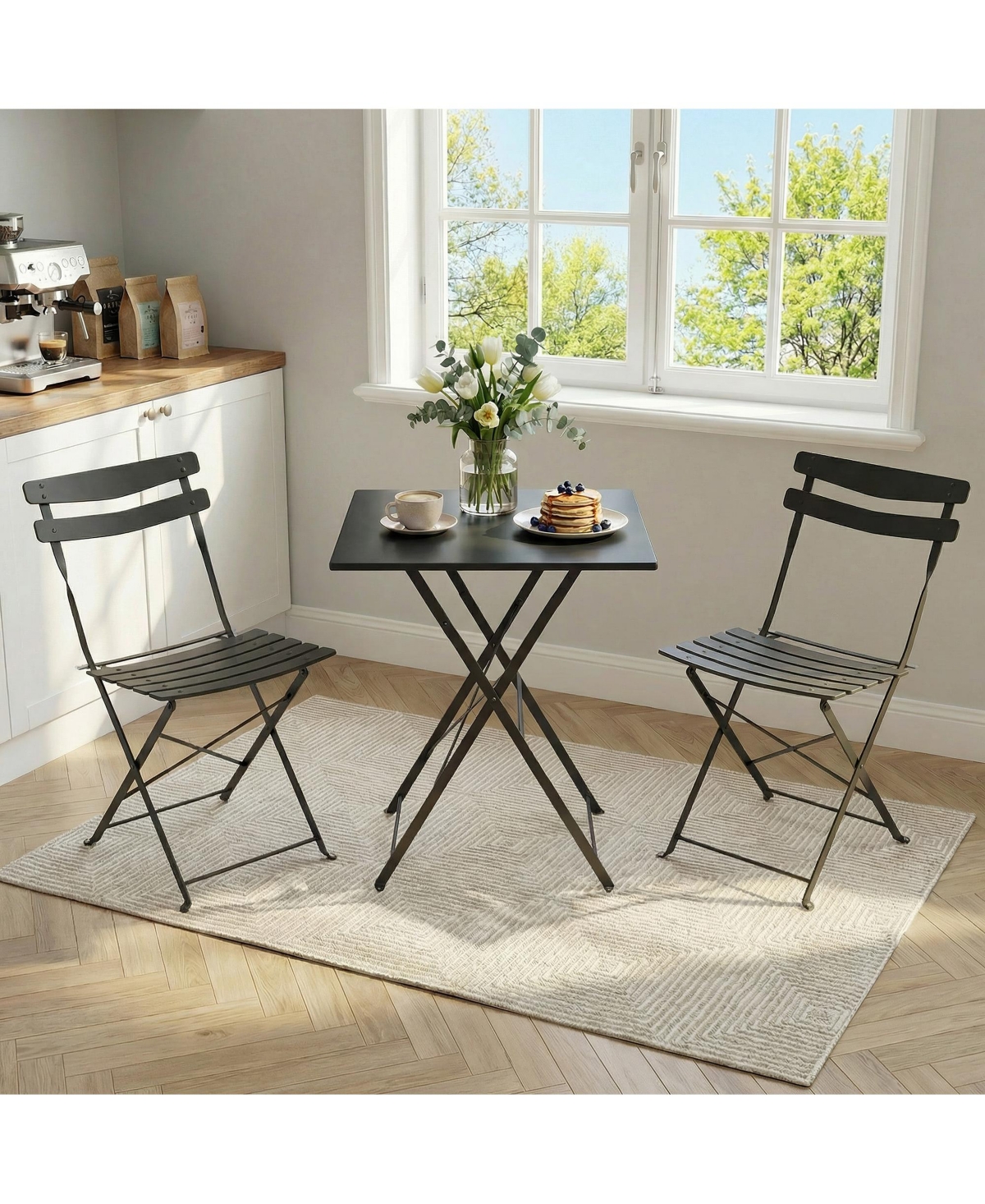 gaomon 3-Piece Folding Patio Bistro Set with Square Table and 2 Chairs, Metal Outdoor Seating for Balcony, Garden, Porch