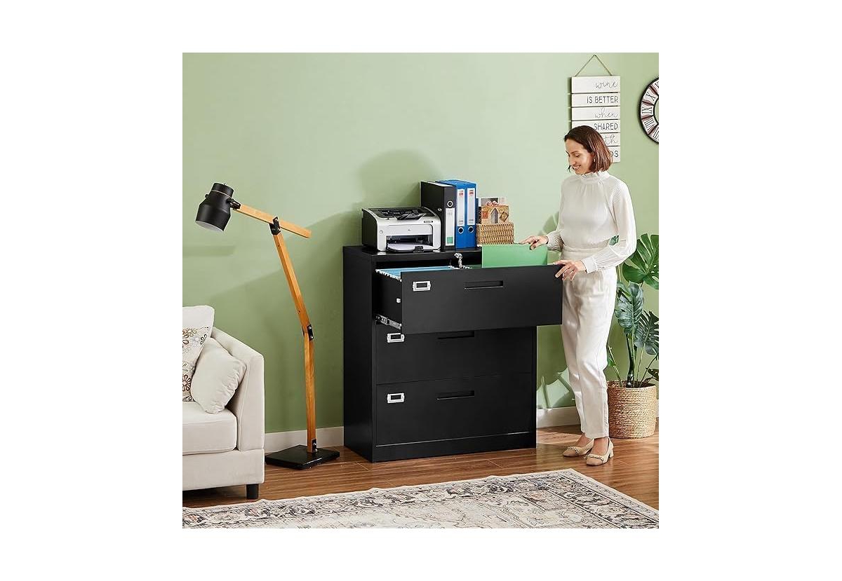 gaomon Lockable Side-Pull Filing Cabinet, 3-Drawer Metal Filing Cabinet, Office Storage Cabinet, Steel File Organizer, Suitable for Letterhead