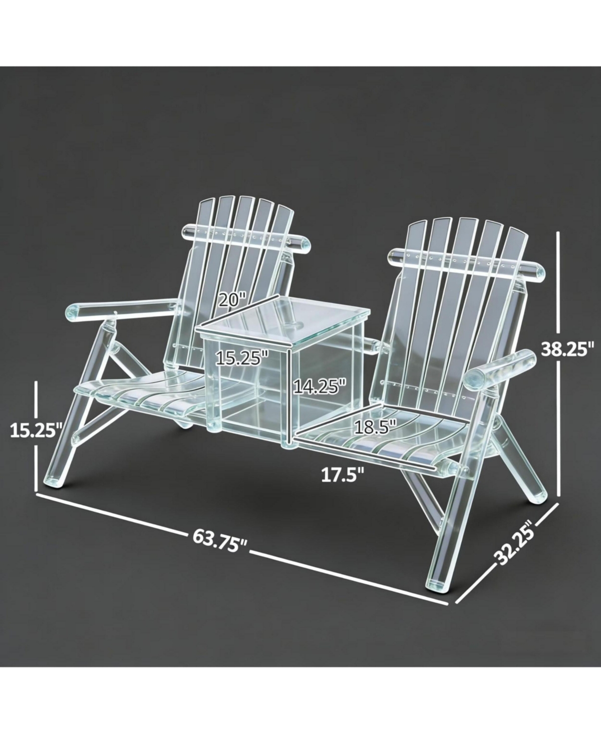 Yiortwo Double Adirondack Loveseat with Built-In Ice Bucket Table, Wooden Patio Chair