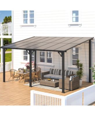Wall-Mounted Hardtop Gazebo with Galvanized Steel Roof and Gutters, Lean-To Patio Shelter for Deck, Porch or Backyard
