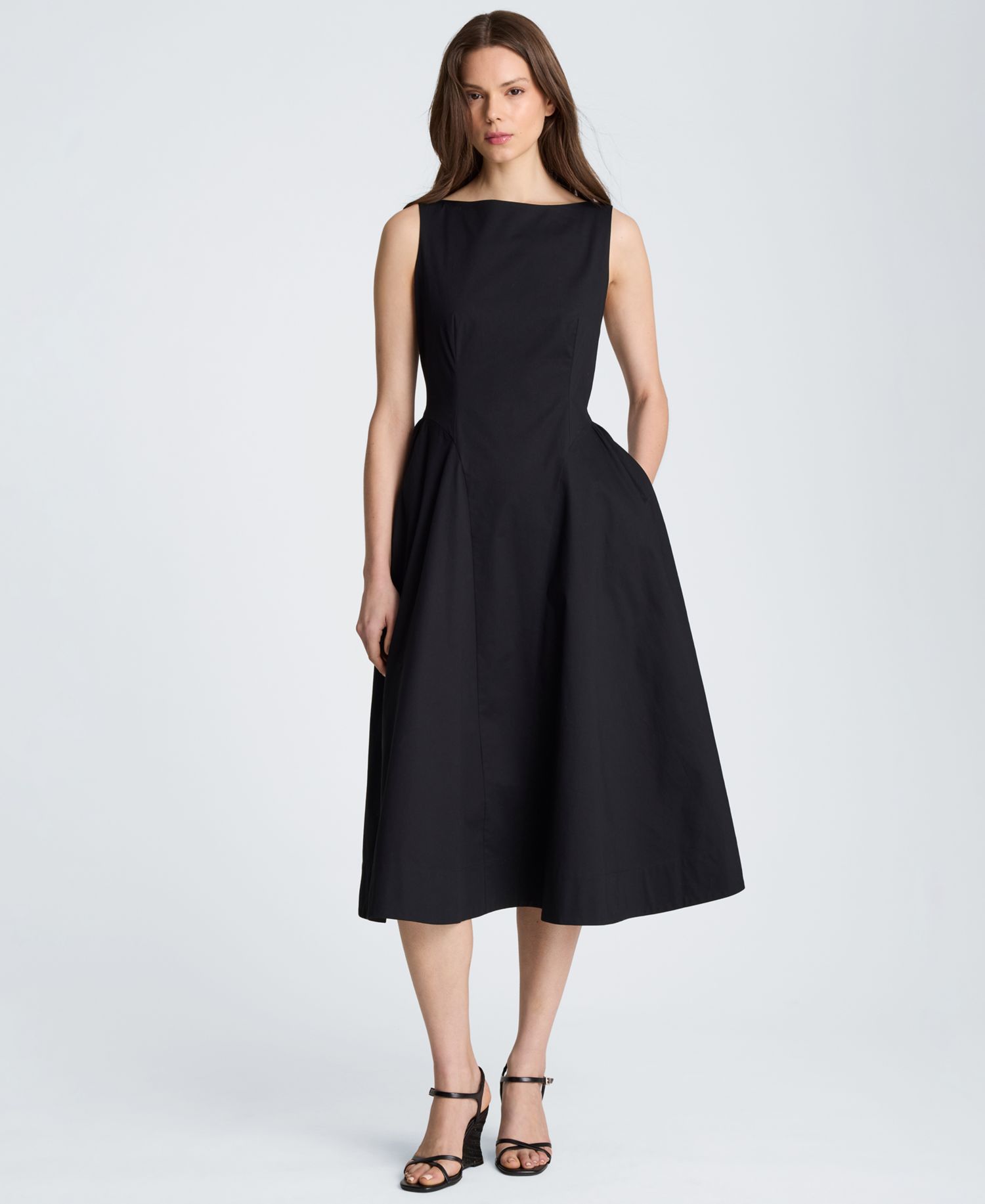 Women's Sleeveless Boat Neck Midi Dress