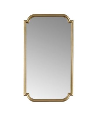 Wood Frame Scalloped Corner Wall Mirror Rectangular Asymmetrical Decor Mirror with D Ring Hangers for Bedroom Guest Room Living Room Entryway
