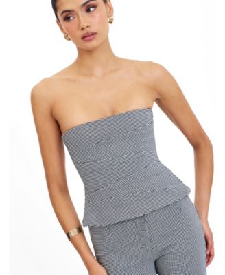 Women's Ulla Micro-Houndstooth Strapless Peplum Top