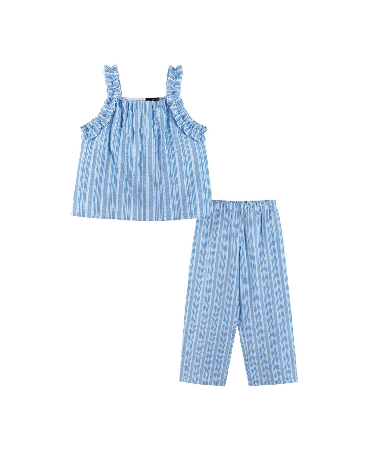 Andy & Evan Girls Stripe Woven Ruffle Straps Top and Pant Set