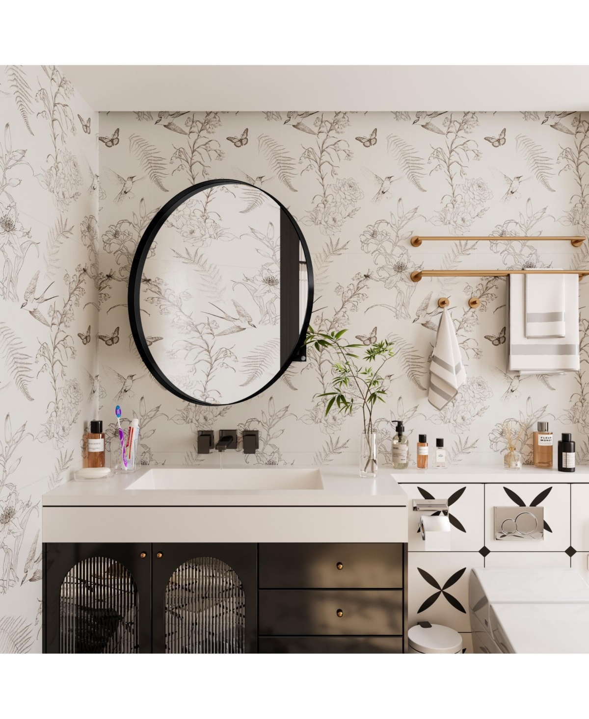 Phying 31.5 Inch Round Medicine Cabinet Surface Mount Metal Framed Wall Mirror with Adjustable Shelves Bathroom Storage Mirror Cabinet